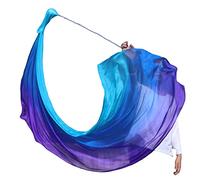 Winged Sirenny Voile Poi de Soie 180 cm pour Danse du Ventre, Boule de Queue en Ruban - Danse Orientale (Baladi), Spectacle Cabaret, Flow Arts. Chaîne Acier 3 Émerillons + Sac (Turquoise-Bleu-Violet)