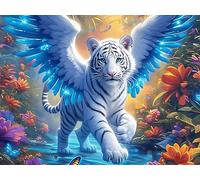 Winged Tigre Blanc 1000 Pieces Casse-tête Amateur d'art en Carton Haute Densité Faune Sauvage Difficile Niveau Expert Décoration Murale Salon Cadeau Fête des Mères 1000 PCS/75x50cm