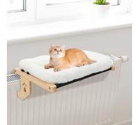 WingFly Hamac de fenêtre pour chat - Lit à suspendre pour grand animal de compagnie - Chaise longue robuste lavable - Coussin sans perçage - Bord en bois - Peut supporter 18,1 kg (blanc, B)