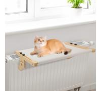 WingFly Hamac de fenêtre pour chat - Lit à suspendre pour grand animal de compagnie - Chaise longue robuste lavable - Coussin sans perçage - Bord en bois - Peut supporter 18,1 kg (blanc, A)