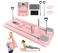 WingFly Pilates Reformer, 5 en 1 Pilates Board Pliable avec Roue Abdominale à Rebondissement Automatique et Minuterie, AB Roller Machine Multifonctionnel pour la Maison et la Salle de Sport (Rose)