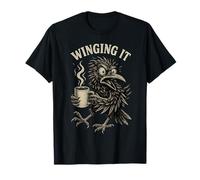 Winging It Funny Angry Crow Coffee Lover Retro Bird Humour T-Shirt