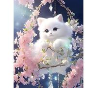 Wingkin adultes broderie point de croix kits animal chat blanc DIY débutant canevas point de croix kit 11CT toile pré-imprimé noel décoration de la maison （40x50cm）