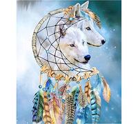 Wingkin adultes broderie point de croix kits attrape rêve animal loup DIY débutant canevas point de croix kit 11CT toile pré-imprimé noel décoration de la maison （40x50cm）