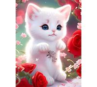 Wingkin adultes broderie point de croix kits Chat mignon avec des roses DIY débutant canevas point de croix kit 11CT toile pré-imprimé noel décoration de la maison （40x50cm）