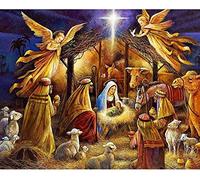 Wingkin adultes broderie point de croix kits crèche de noël de Jésus DIY débutant canevas point de croix kit 11CT toile pré-imprimé noel décoration de la maison (40x50cm)