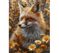 Wingkin adultes broderie point de croix kits fleurs animal renard DIY débutant canevas point de croix kit 11CT toile pré-imprimé noel décoration de la maison （40x50cm）