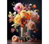 Wingkin adultes broderie point de croix kits Fleurs épanouies dans un vase DIY débutant canevas point de croix kit 11CT toile pré-imprimé noel décoration de la maison （40x50cm）