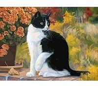 Wingkin adultes broderie point de croix kits motif de chat noir et blanc DIY débutant canevas point de croix kit 11CT toile pré-imprimé noel décoration de la maison （40x50cm）