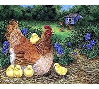 Wingkin adultes broderie point de croix kits poules et poussins DIY débutant canevas point de croix kit 11CT toile pré-imprimé noel décoration de la maison （40x50cm）