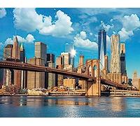Wingkin Kit Broderie Point de Croix Estampé Horizon du centre-ville de New York Brooklyn 11CT Complet pour Adultes Débutant Compté Point de Croix Kits DIY Pré Imprimé Canevas art broderie-(40x50cm)
