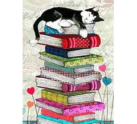 Wingkin Kit Broderie Point de Croix Estampé livre chat DIY Adultes Débutant Compté Point de Croix Kits 11CT Pré Imprimé Canevas art broderie-40x50cm