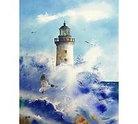 Wingkin Kit Broderie Point de Croix Estampé phare de l'océan 11CT Complet pour Adultes Débutant Compté Point de Croix Kits DIY Pré Imprimé Canevas art broderie-(40x50cm)