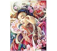 Wingkin Kit Broderie Point de Croix Estampé Portrait d'une Geisha japonaise DIY Adultes Débutant Compté Point de Croix Kits 11CT Pré Imprimé Canevas art broderie-(40x50cm)