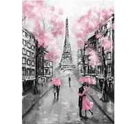 Wingkin Kit Broderie Point de Croix Estampé Tour Eiffel Romantique Paris Rue Couple DIY Adultes Débutant Compté Point de Croix Kits 11CT Pré Imprimé Canevas art broderie-40x50cm