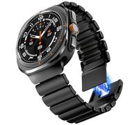Wingle Bracelet en acier inoxydable compatible avec Galaxy Watch Ultra de 47 mm pour homme, bracelet de luxe en acier et silicone double couche à maillons avec fermoir magnétique pour Samsung Galaxy