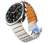 WINGLE Bracelet en acier inoxydable compatible avec Galaxy Watch Ultra de 47 mm pour homme, bracelet de luxe en acier et silicone double couche à maillons avec fermoir magnétique pour Samsung Galaxy