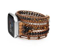 Wingoden Bracelet Bands Compatible with Fitbit Versa 4/3/Sense 2/Sense Band for Women, Leather Beaded Watch Strap Natural Stone Wrap Boho Watch Band for Fitbit Versa 4 Band Replacement, Brown 5 Wraps