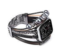 Wingoden Posh Leather Band Compatible with Apple Watch Band Bracelet 42mm 41mm 40mm 38mm for Women Men, Wrap Boho Watch Strap for iWatch Band Series 11 10 9 8 7 6 5 4 3 2 1 SE3 Ultra 3, Black Heart