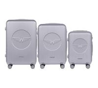 Wings Valise à coque rigide légère à roulettes avec serrure et roulettes, argenté, SET 3, Valise