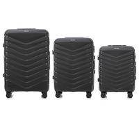 Wings Valise rigide | Valise de voyage et trolleys | Valise à roulettes ultra légère avec roulettes | Valise trolley bagage à main | Valise rigide avec serrure | pour avion, Noir , SET 3, Valise