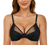 Wingslove Soutien Gorge Femme Push Up avec Armature Rembourré Plongeant Translucide Balconnet pour Petits Seins(Noir,90B)