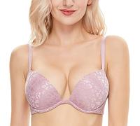 Wingslove Soutien-Gorge Push-up pour Femmes Deep V Plunge Underwire T-Shirt Bra Multiway 2 Cups Up（Light Purple 32DDD）