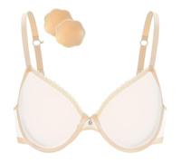 Wingslove Soutien-Gorge Transparentavec Armature Sexy Sein Nu Dentelle avec 1 Paire AdhéSif Cache-TéTons