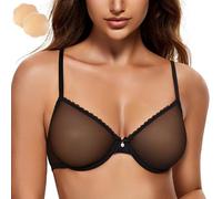 Wingslove Soutien-Gorge Transparentavec Armature Sexy Sein Nu Dentelle avec 1 Paire AdhéSif Cache-TéTons