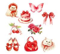 Winhappyhome Autocollants muraux pour la Saint-Valentin, décoration de chambre, boutique, restaurant, motif chat rouge chaussure papillon