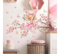 Winhappyhome Pêcher Arbre Rose Papillon Fée Stickers Muraux Chambre Fille Fond Décoratif Sticker Mural