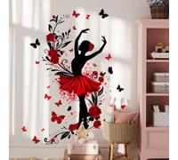 Winhappyhome Sticker mural motif danseuse de ballet et rose rouge