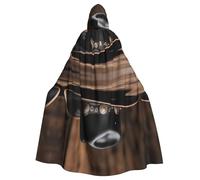 WINHGA Chapeau de cowboy noir bottes western imprimé adulte Halloween veste à capuche cape longue cape de fête adaptée pour homme et femme