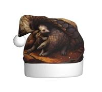 WINHGA Chapeau de Noël en peluche imprimé pangolin pour hommes et femmes, chapeaux de Noël pour adultes, chapeaux de fête du Nouvel An