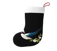 Winhga Chaussettes de Noël imprimées double face avec hirondelle de fleurs sur une branche pour décoration d'intérieur de grande capacité