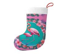 Winhga Chaussettes de Noël imprimées double face flamant rose dans une couronne pour décoration d'intérieur de grande capacité