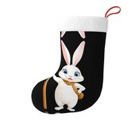Winhga Chaussettes de Noël imprimées double face Lapin tenant un bâton pour décoration d'intérieur de grande capacité