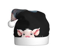 WINHGA Cochon sautant dans la flaque d'eau Imprimés Chapeaux de Noël en peluche pour hommes et femmes, chapeaux de fête pour adultes du Nouvel An
