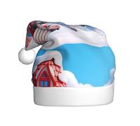 WINHGA Cottage In The Snow Prints Chapeaux de Noël en peluche pour homme et femme