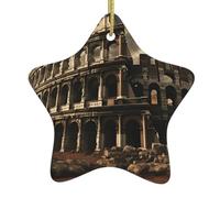 WINHGA en céramique à suspendre pour sapin de Noël Motif vestiges du Colisée romain Facile à accrocher pour fête de vacances 7,9 x 7,9 cm