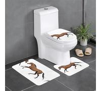 WINHGA Galloping Lot de 3 tapis de salle de bain antidérapants rectangulaires en forme de U et ovales pour toilettes, coiffeuse et salle de bain Motif chevaux de guerre 61 x 40,6 cm