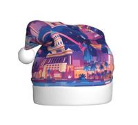 WINHGA Las Vegas Night City Prints Chapeaux de Noël en peluche pour homme et femme pour adulte Nouvel An