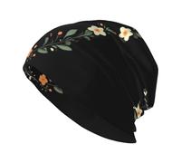 WINHGA Little Fox Bonnet tricoté pour adulte avec imprimé guirlande Convient pour les hommes et les femmes, casquette sans bord, chaud, toutes saisons, noir