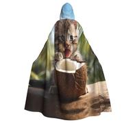 WINHGA Longue cape à capuche pour adulte avec imprimé chaton buvant de noix de coco pour homme et femme