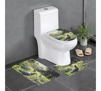 WINHGA Lot de 3 tapis de salle de bain antidérapants avec motifs pigeons sur l'herbe - Tapis rectangulaire en forme de U et ovale pour toilettes, coiffeuse et baignoire - 61 x 40,6 cm