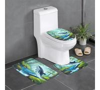 WINHGA Lot de 3 tapis de salle de bain antidérapants en forme de baleine dans la forêt 61 x 40,6 cm - Tapis rectangulaire en forme de U et ovale pour toilettes, coiffeuse et baignoire