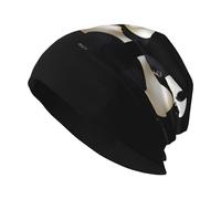 WINHGA Pandas Fighting in The Ring Prints Bonnet tricoté pour adulte Convient pour les hommes et les femmes, casquette sans bord, chaud, toutes saisons, noir