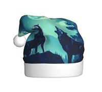 WINHGA Wolf Howling At Full Moon Prints Chapeaux de Noël en peluche pour homme et femme