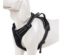 WINHYEPET True Love Harnais pour Chien sans Tirette Avant Clip Gilet Harnais de Voiture pour Chien réglable avec poignée Quatre Points de réglage Matériau réfléchissant, TLH5651(Noir,M)