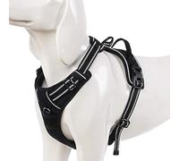 WINHYEPET True Love Harnais pour Chien sans Tirette Avant Clip Gilet Harnais de Voiture pour Chien réglable avec poignée Quatre Points de réglage Matériau réfléchissant, TLH5651(Noir,XL)